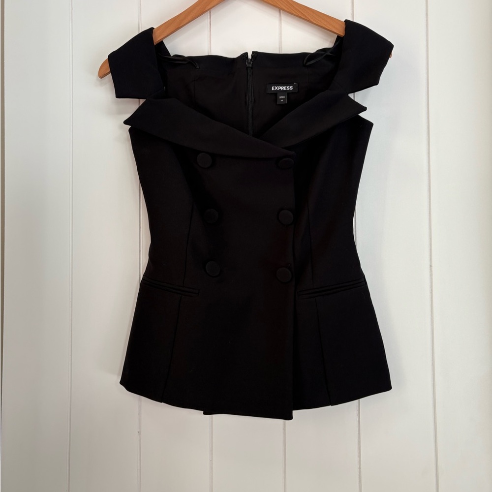 Express Black Off-Shoulder Double-Breasted Top